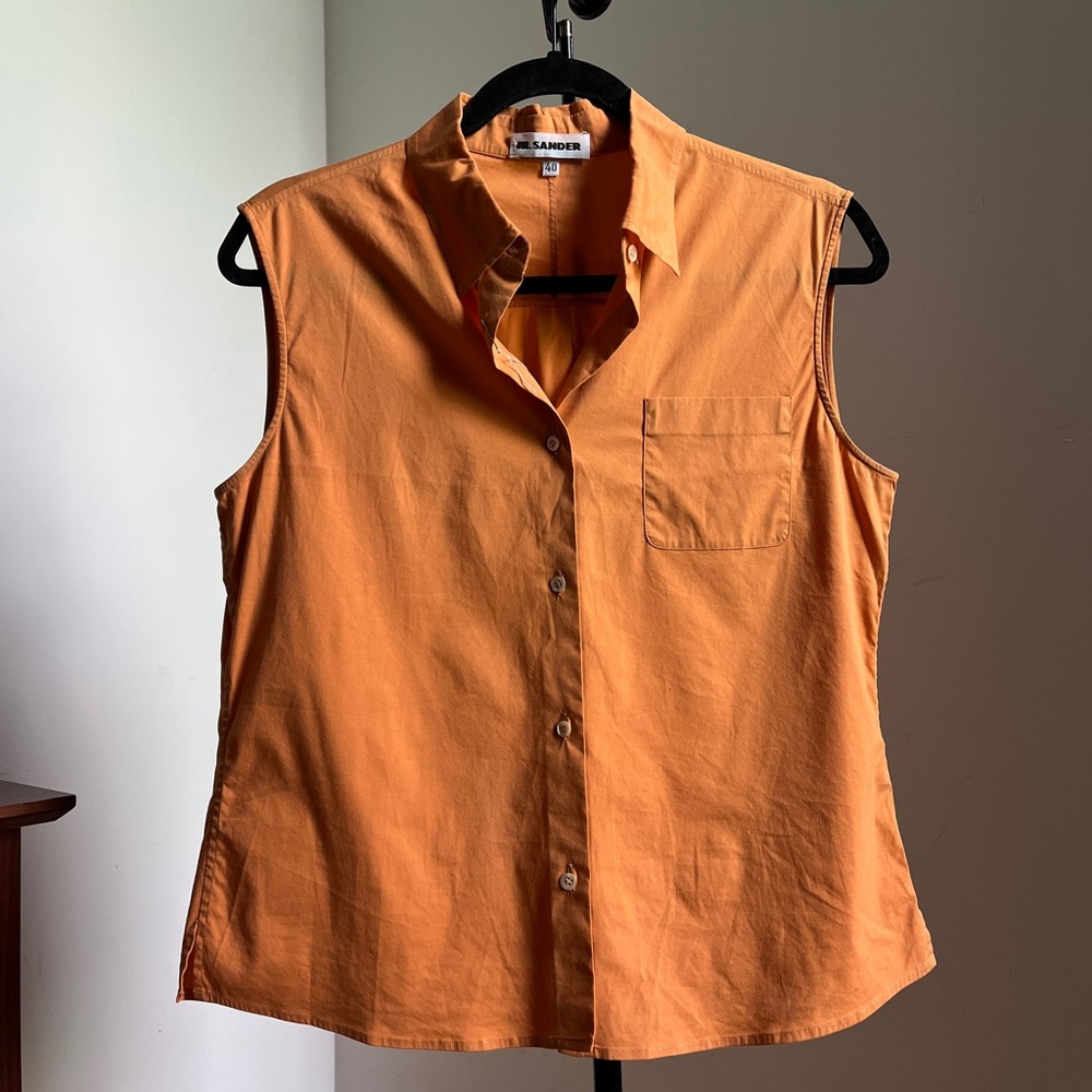 Jil Sander Sleeveless Button-Down Shirt in Orange
